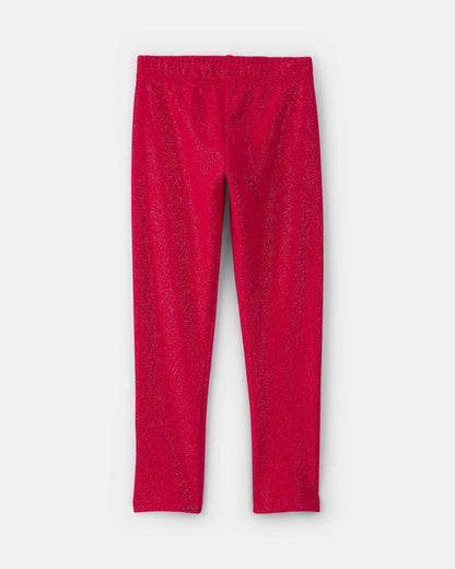 Girls Glitter Fleece Pull-On Stretch Leggings - Red