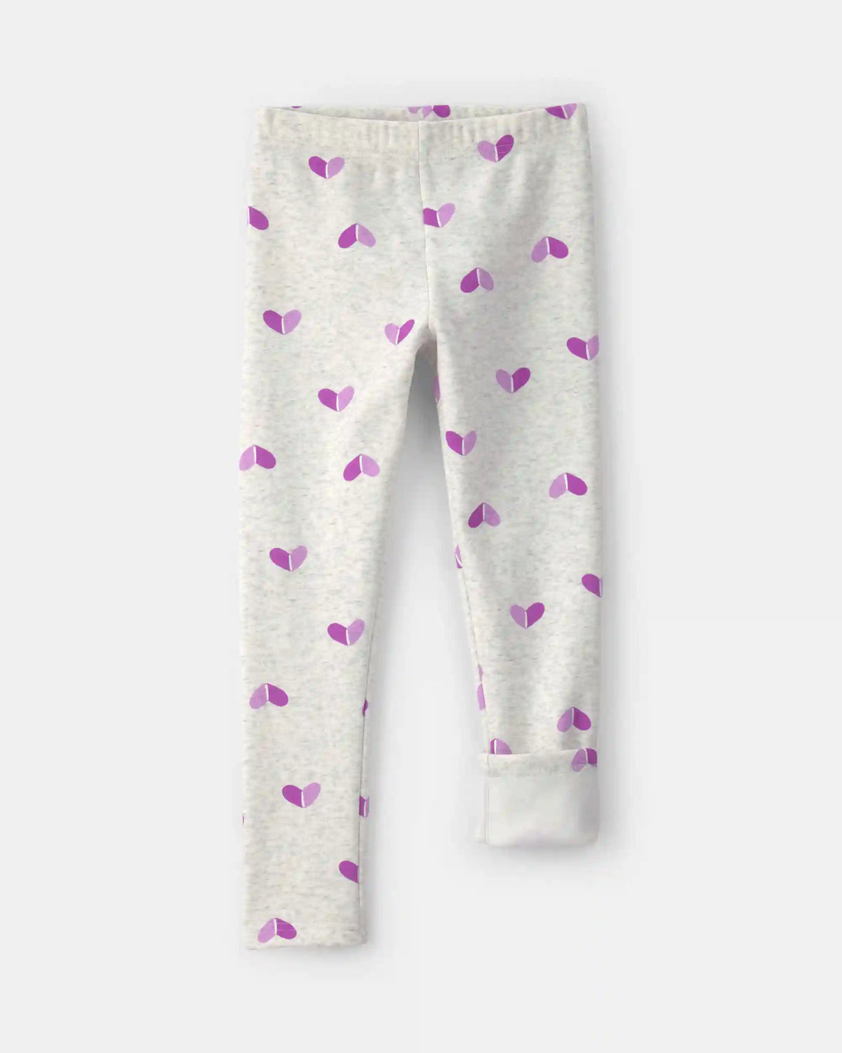 Girls Heart Fleece Pull-On Stretch Leggings - Grey/Purple