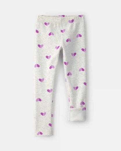 Girls Heart Fleece Pull-On Stretch Leggings - Grey/Purple