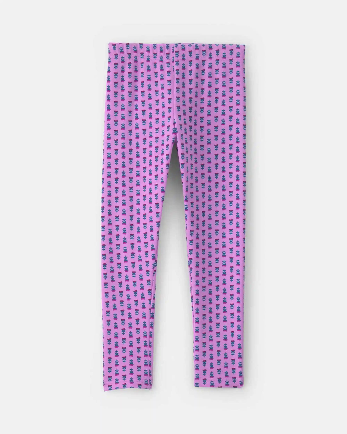 Girls Floral Fleece Pull-On Stretch Leggings - Purple