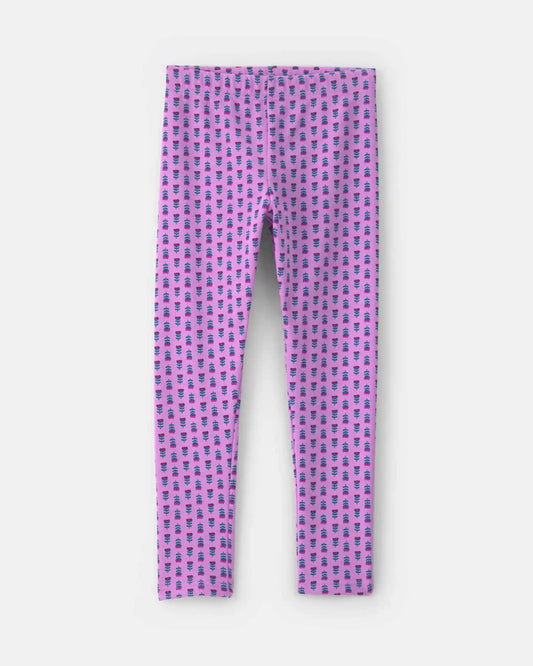 Girls Floral Fleece Pull-On Stretch Leggings - Purple