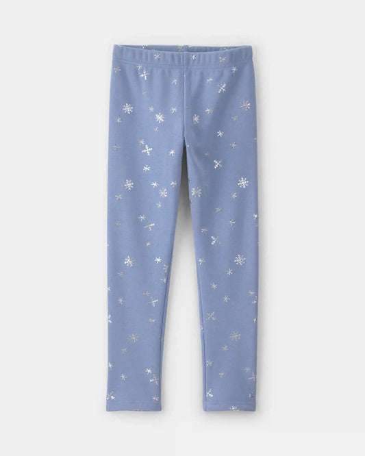 Girls Snowflake Fleece Pull-On Stretch Leggings - Blue/White