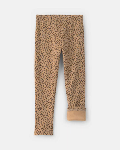 Girls Leopard Fleece Pull-On Stretch Leggings - Brown