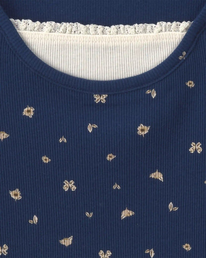 Girls Floral Long-Sleeve Top - Navy Blue