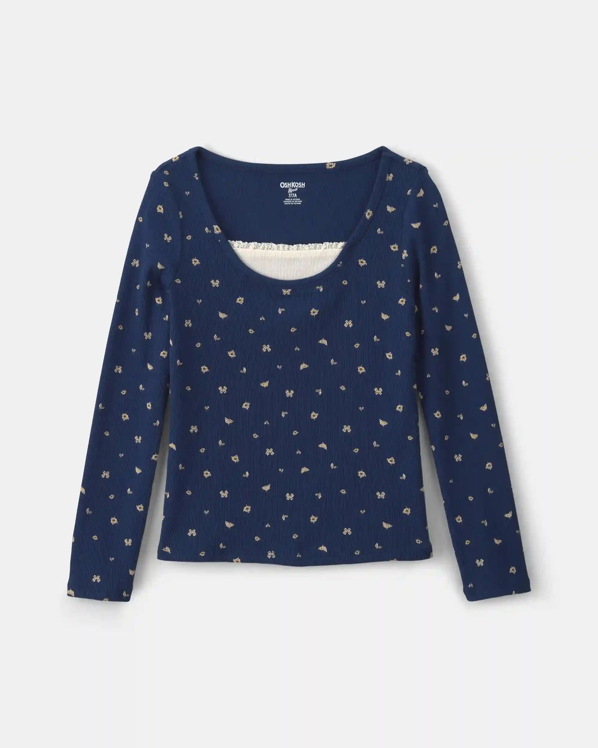 Girls Floral Long-Sleeve Top - Navy Blue