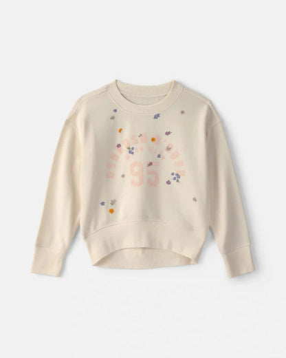 Girls 'OshKosh' Floral French Terry Pullover Sweatshirt - Cream