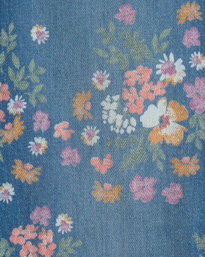 Girls Floral Denim Wide-Leg Jeans - Medium Wash
