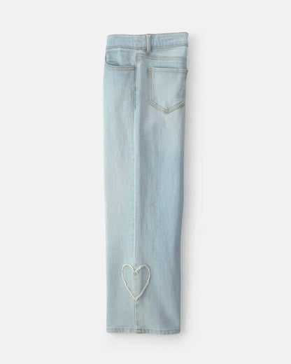 Girls Heart Denim Wide-Leg Jeans - Light Wash