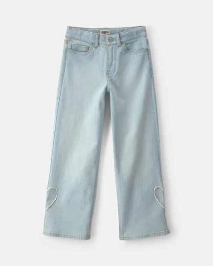 Girls Heart Denim Wide-Leg Jeans - Light Wash
