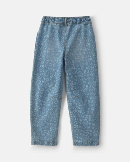 Girls Alphabet Denim Barrel Jeans - Light Wash