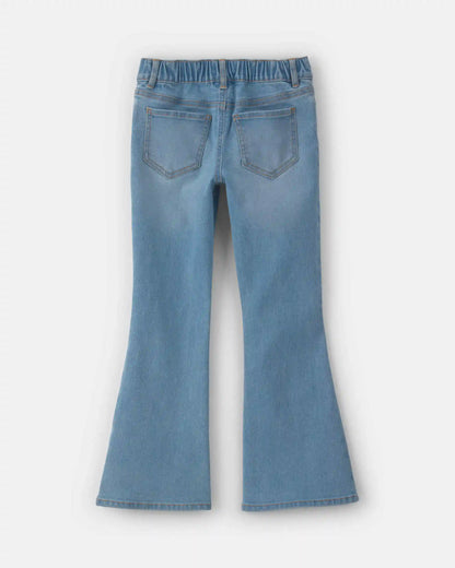 Girls Floral Denim Flare Jeans - Light Wash