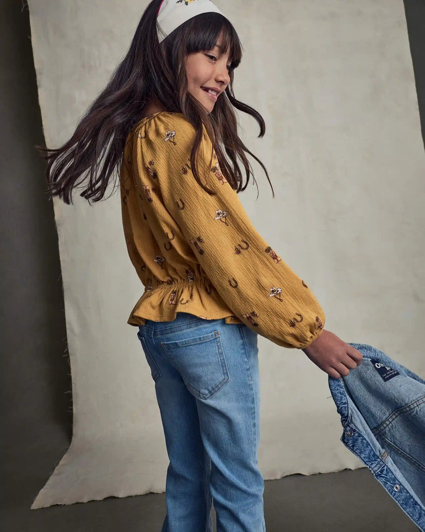 Girls Floral Denim Flare Jeans - Light Wash
