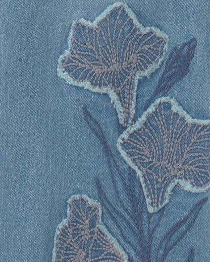 Girls Floral Denim Flare Jeans - Light Wash
