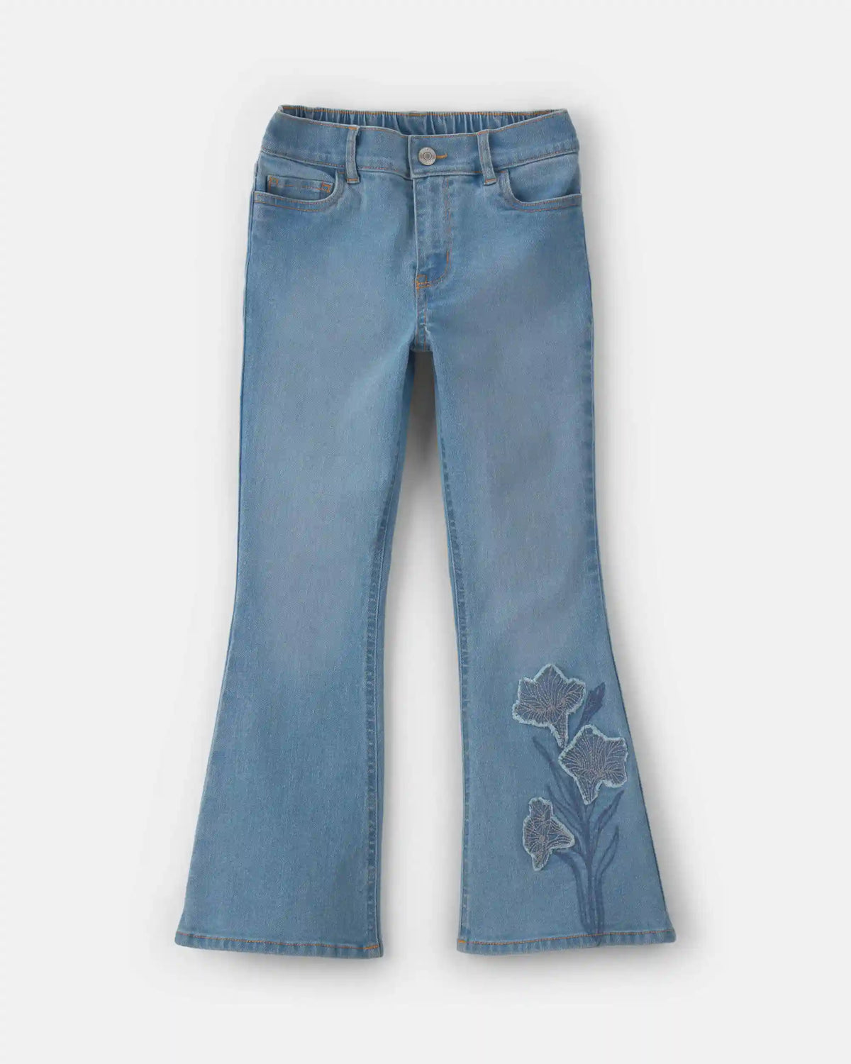 Girls Floral Denim Flare Jeans - Light Wash