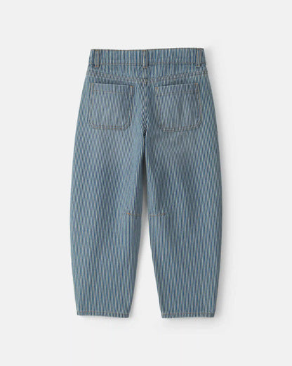 Girls Hickory Stripe Denim Barrel Jeans - Light Wash