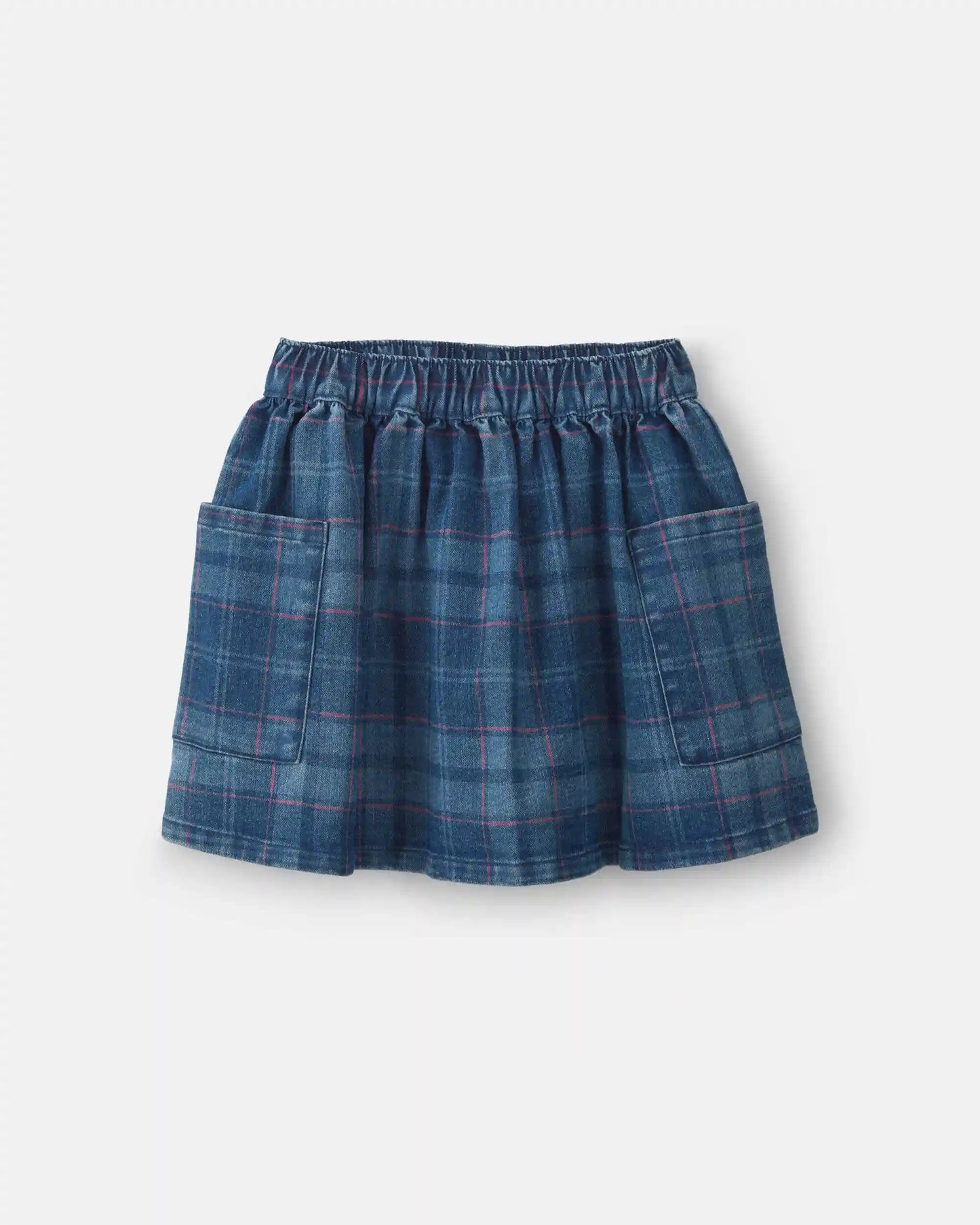 Girls Plaid Denim Skirt - Dark Wash