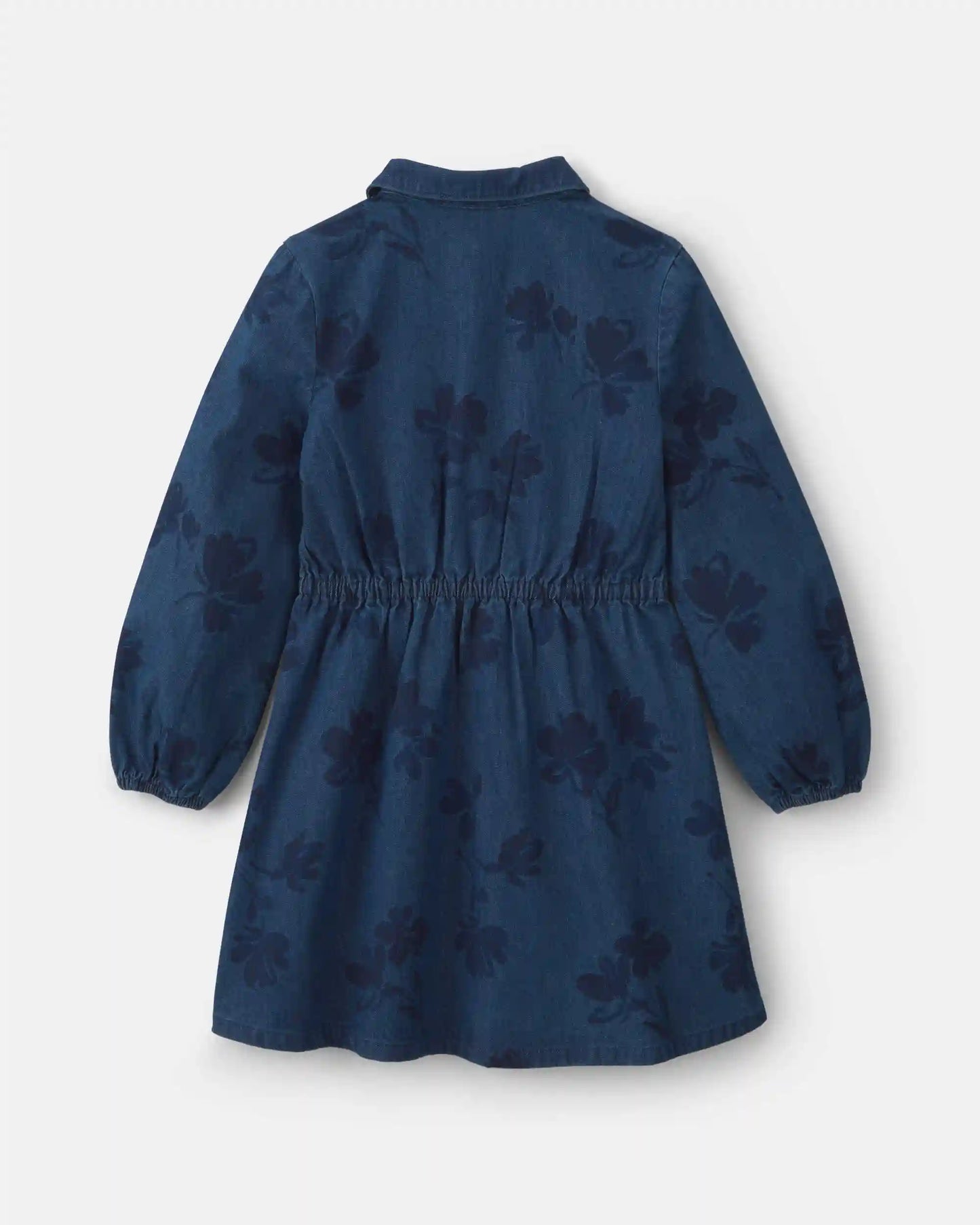Girls Floral Denim Long-Sleeve Dress - Dark Wash