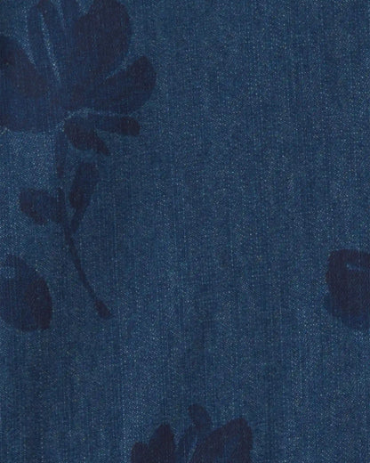Girls Floral Denim Long-Sleeve Dress - Dark Wash