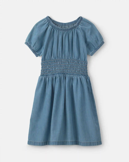 Girls Denim Short-Sleeve Dress - Indigo