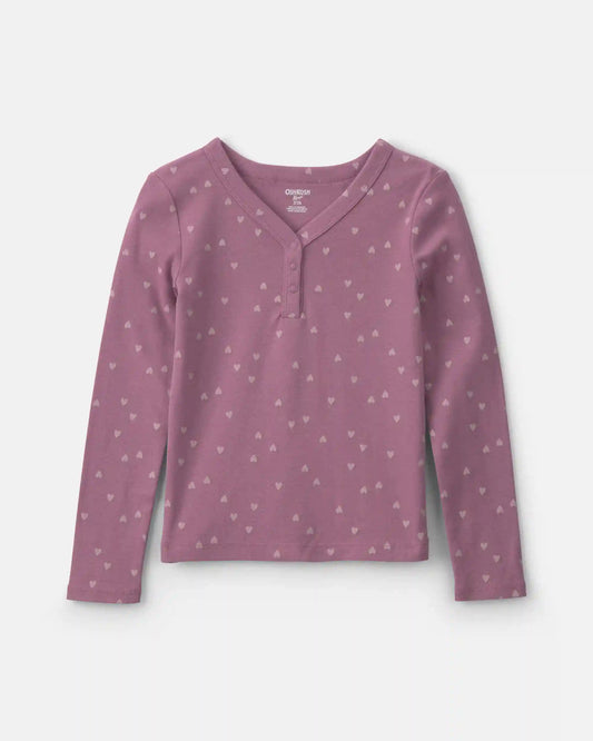Girls Heart Long-Sleeve Rib Top - Purple
