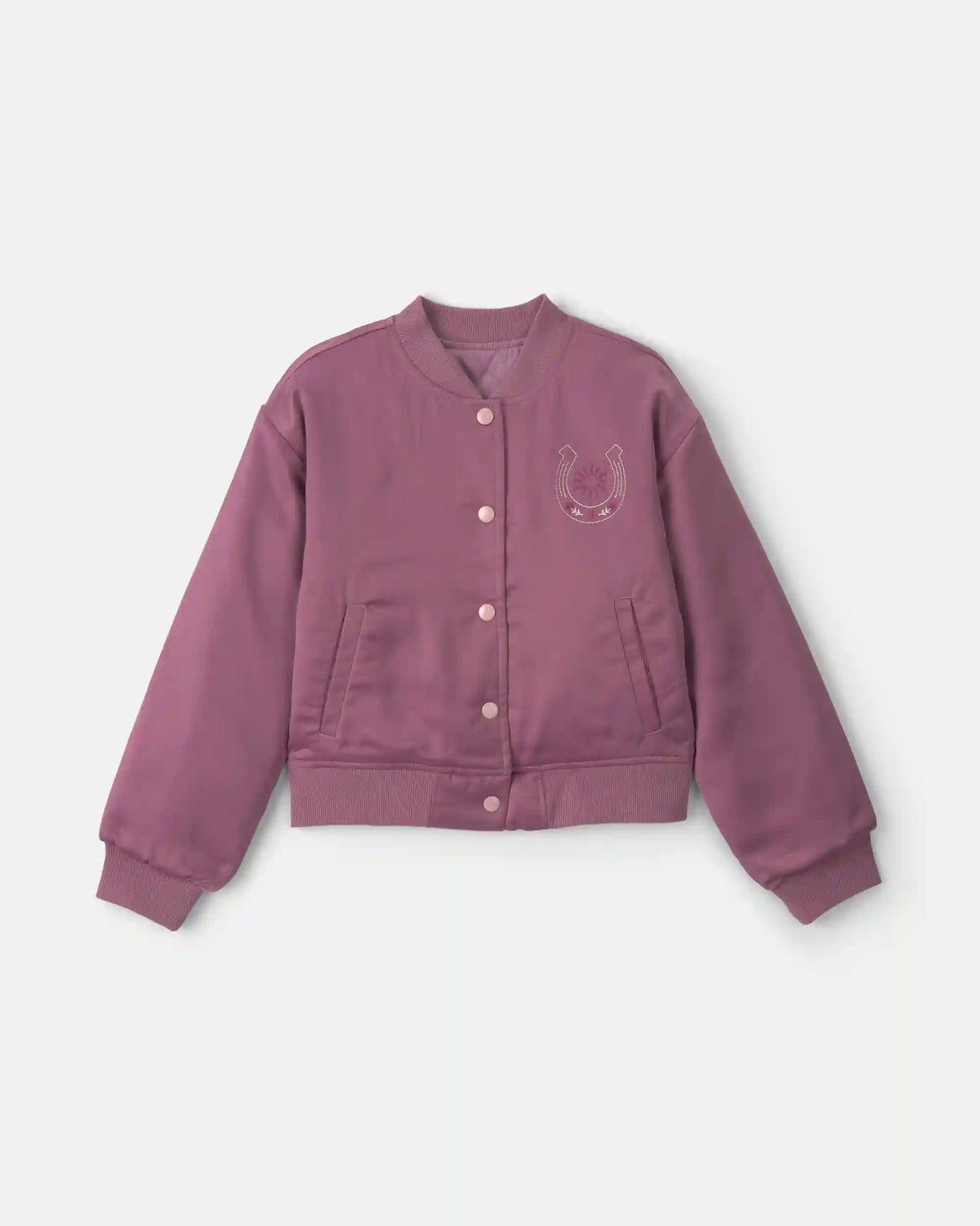 Girls 'Sundance Ranch' Horse Poplin Bomber Jacket - Purple