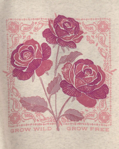 Girls 'Grow Wild Grow Free' Rose Floral Graphic Tee - Cream