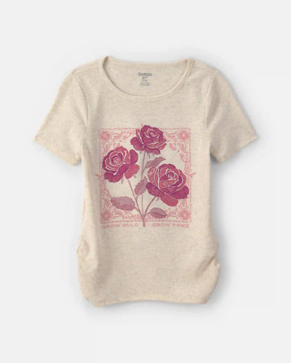 Girls 'Grow Wild Grow Free' Rose Floral Graphic Tee - Cream