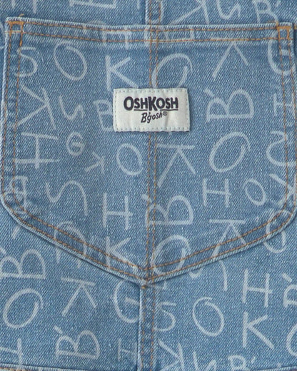 Girls Alphabet Denim Overalls - Light Wash