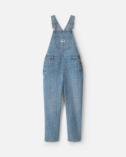 Girls Alphabet Denim Overalls - Light Wash