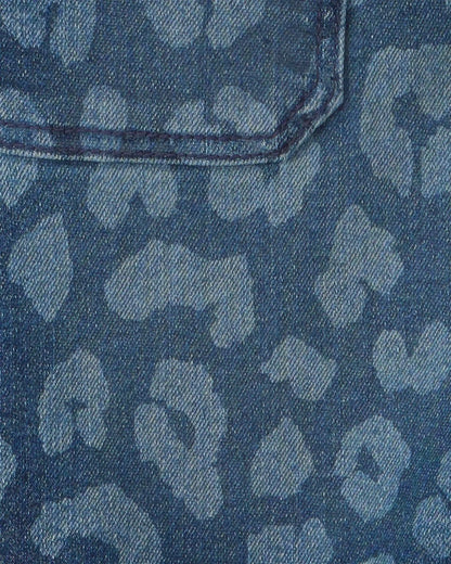 Girls Leopard Denim Skirtall - Dark Wash