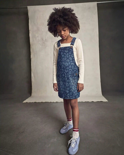 Girls Leopard Denim Skirtall - Dark Wash