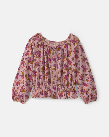 Girls Floral Long-Sleeve Top - Pink