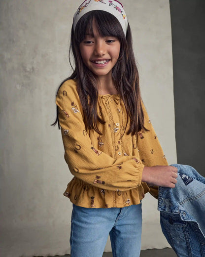 Girls Western Long-Sleeve Top - Yellow