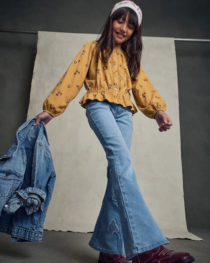 Girls Western Long-Sleeve Top - Yellow