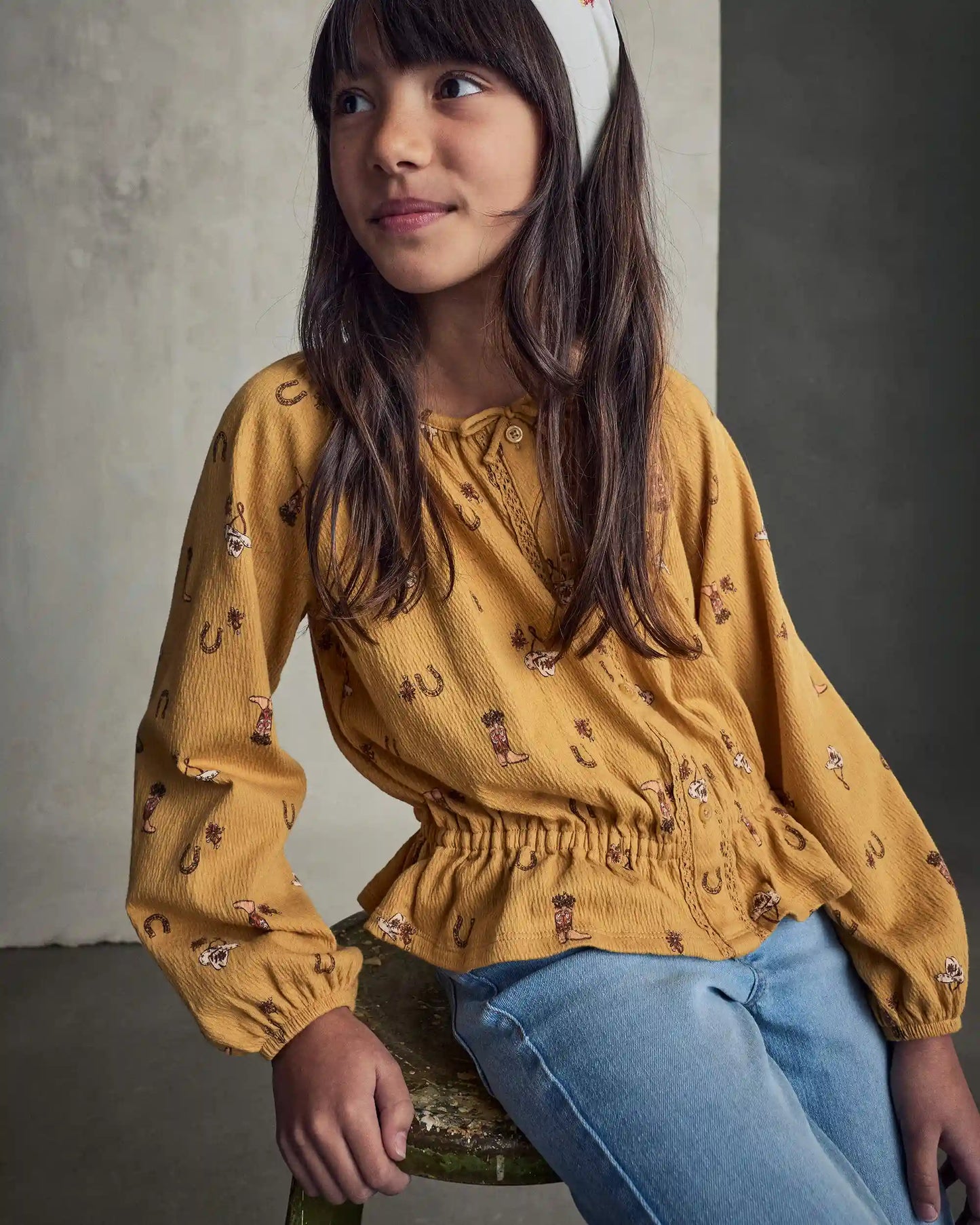 Girls Western Long-Sleeve Top - Yellow
