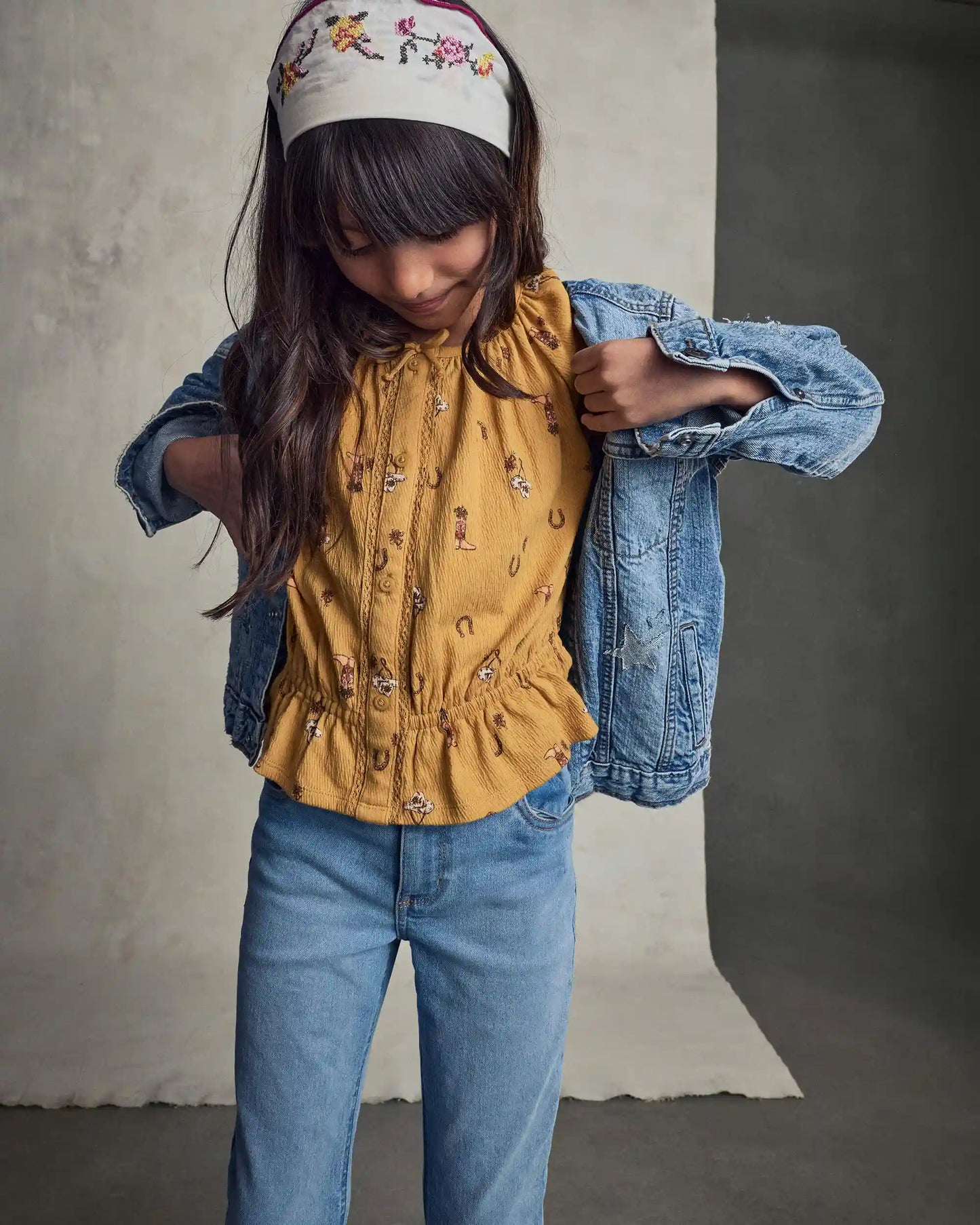 Girls Western Long-Sleeve Top - Yellow