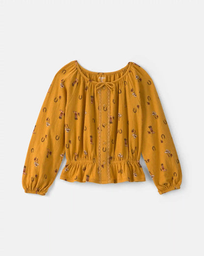 Girls Western Long-Sleeve Top - Yellow