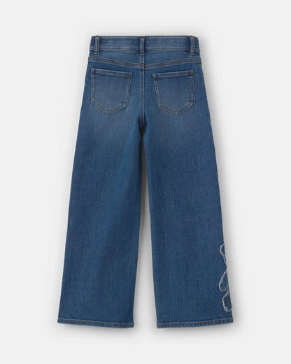 Girls Bear Denim Wide-Leg Jeans - Medium Wash