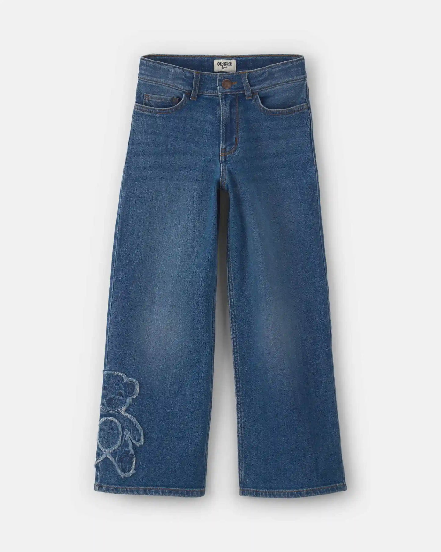Girls Bear Denim Wide-Leg Jeans - Medium Wash