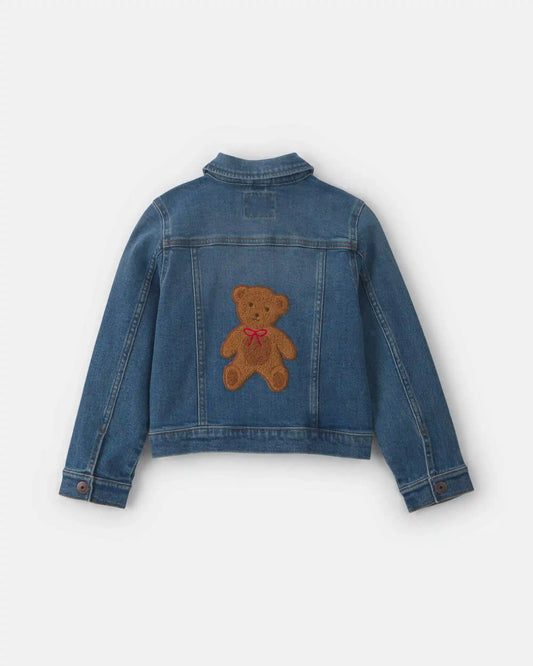 Girls Bear Long-Sleeve Denim Jacket - Medium Wash