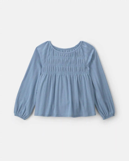 Girls Long-Sleeve Peplum Top - Blue