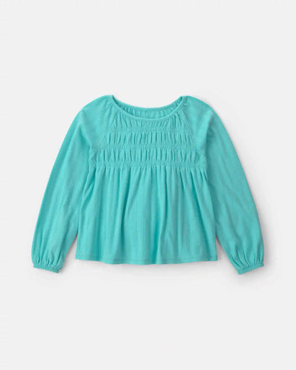 Girls Long-Sleeve Peplum Top - Turquoise