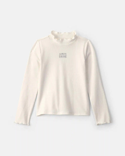Girls 'Always Shine' Long-Sleeve Mock Neck Top - Cream