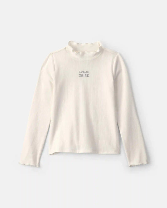 Girls 'Always Shine' Long-Sleeve Mock Neck Top - Cream