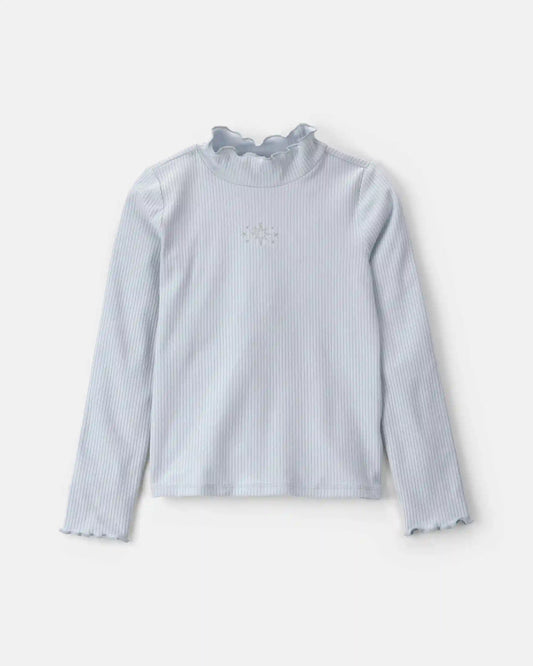 Girls Snowflake Long-Sleeve Mock Neck Top - Grey