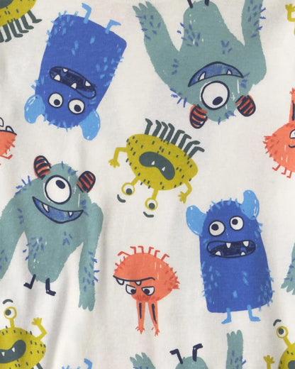 Boys 4-Piece Monster 100% Cotton Snug Fit Pajama Set - Blue