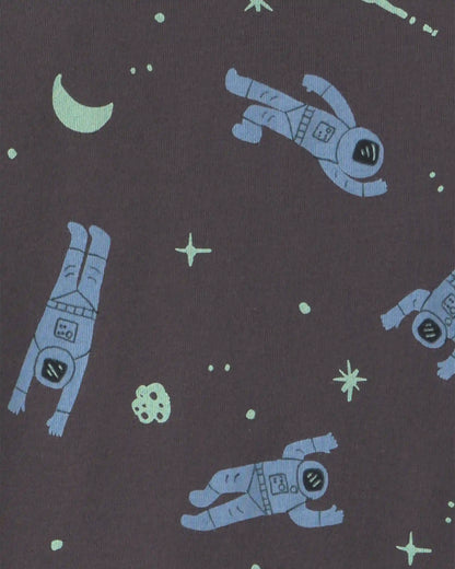 Boys 4-Piece Astronaut Glow in the Dark 100% Cotton Snug Fit Pajama Set - Blue