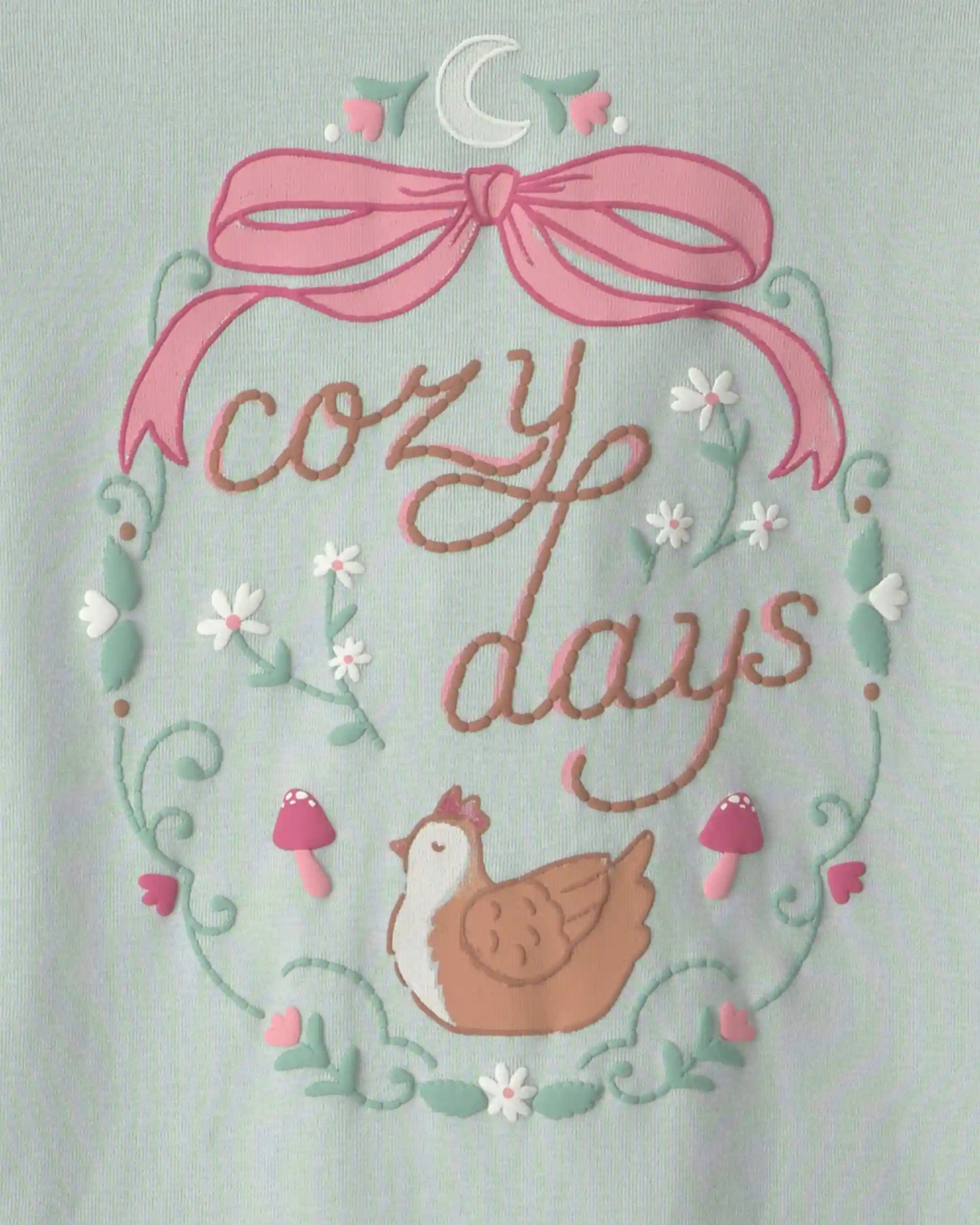 Girls 4-Piece Country Chicken 100% Cotton Snug Fit Pajama Set - Blue/Cream