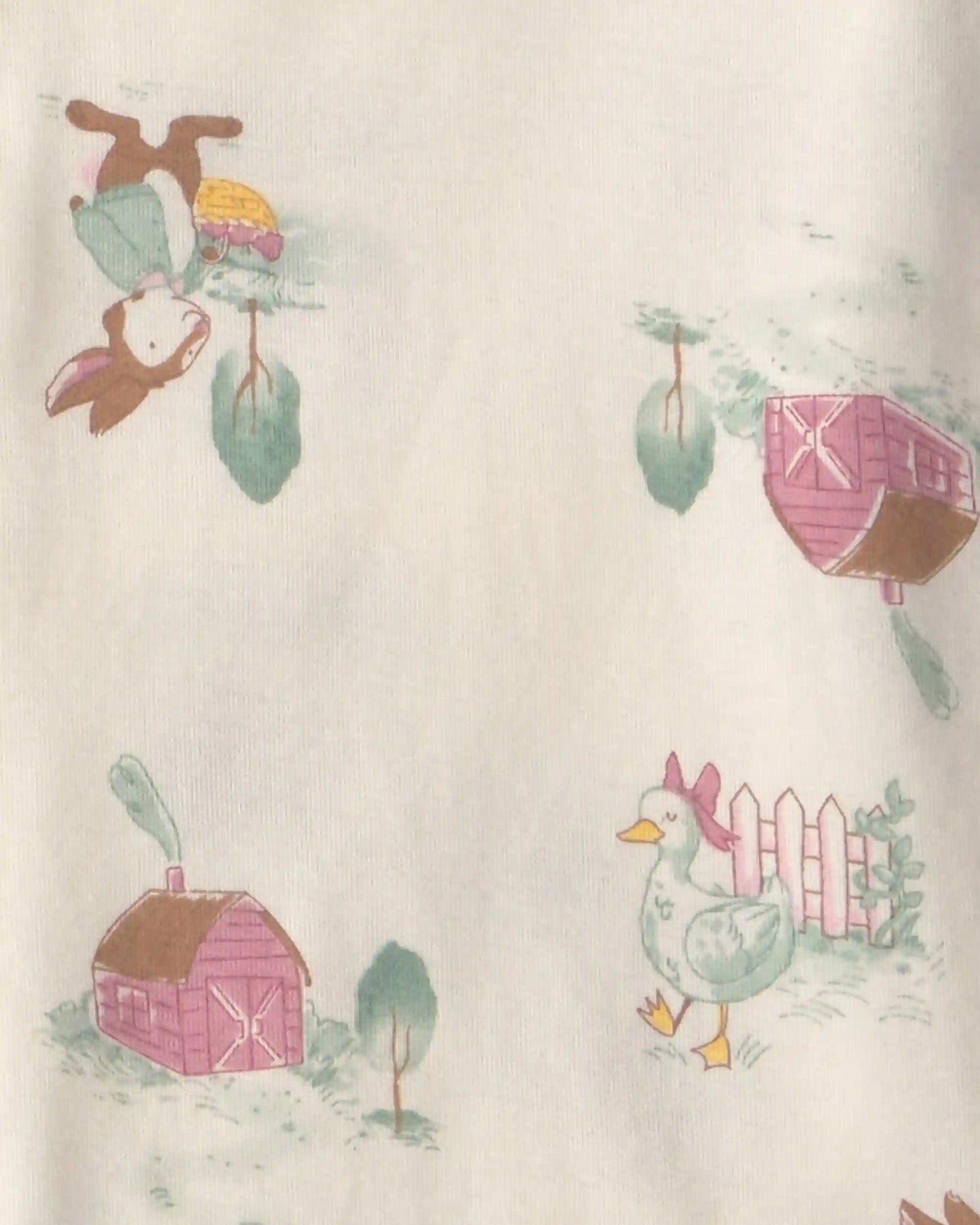 Girls 4-Piece Country Chicken 100% Cotton Snug Fit Pajama Set - Blue/Cream