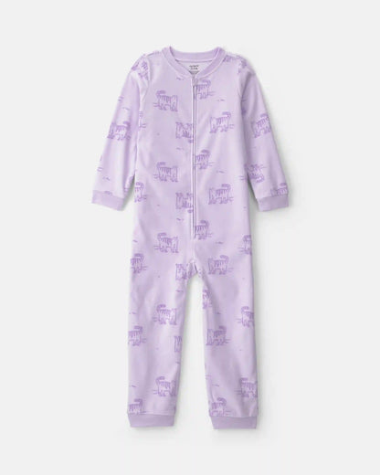 Girls 1-Piece Roller Skating Cat Fleece Loose Fit Pajama - Purple